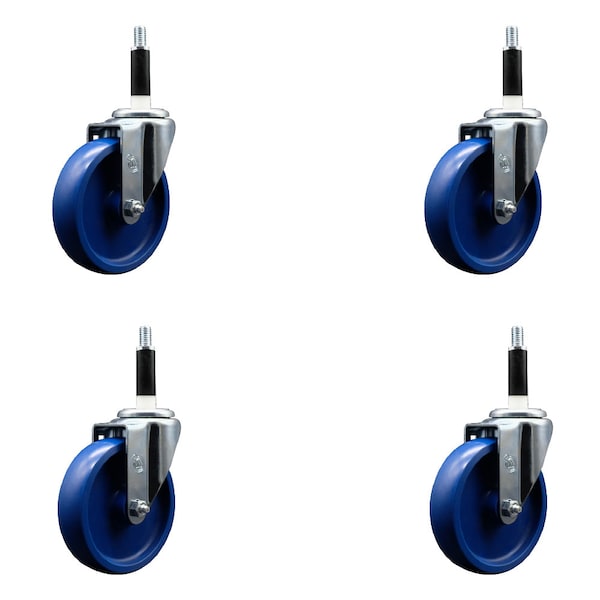 5'' Solid Poly Wheel Swivel 7/8'' Expanding Stem Caster Set, 4PK
